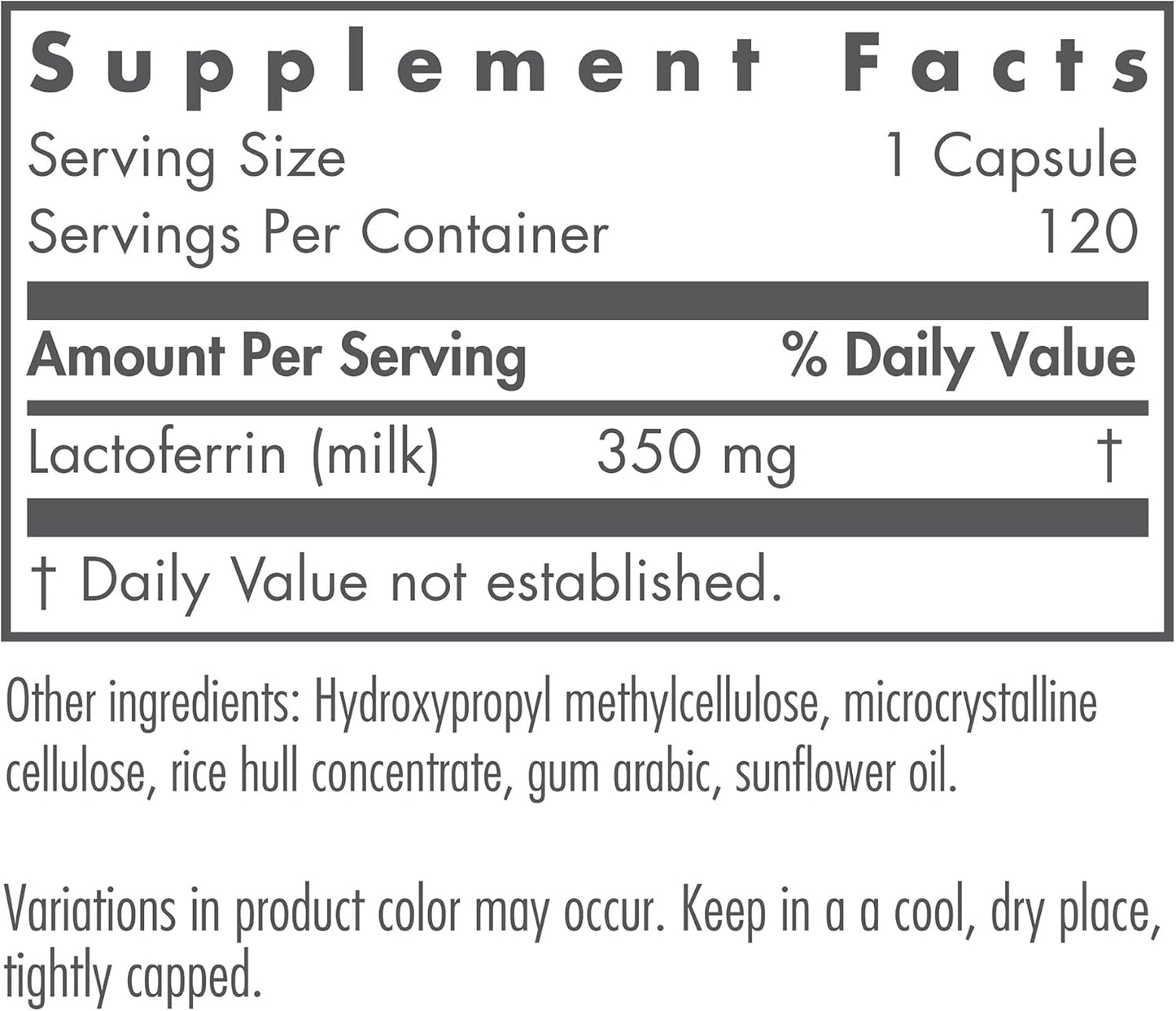 Nutricology Laktoferrin 350mg Supplement with Bovine Colostrum and Immune Peptide - Iron Support for Immune Health - 120 Vegicaps