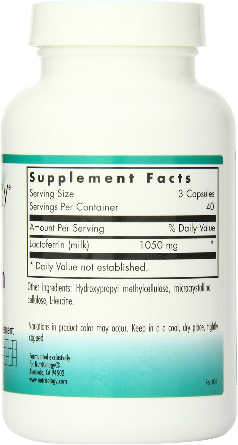Nutricology Laktoferrin 350mg Supplement with Bovine Colostrum and Immune Peptide - Iron Support for Immune Health - 120 Vegicaps