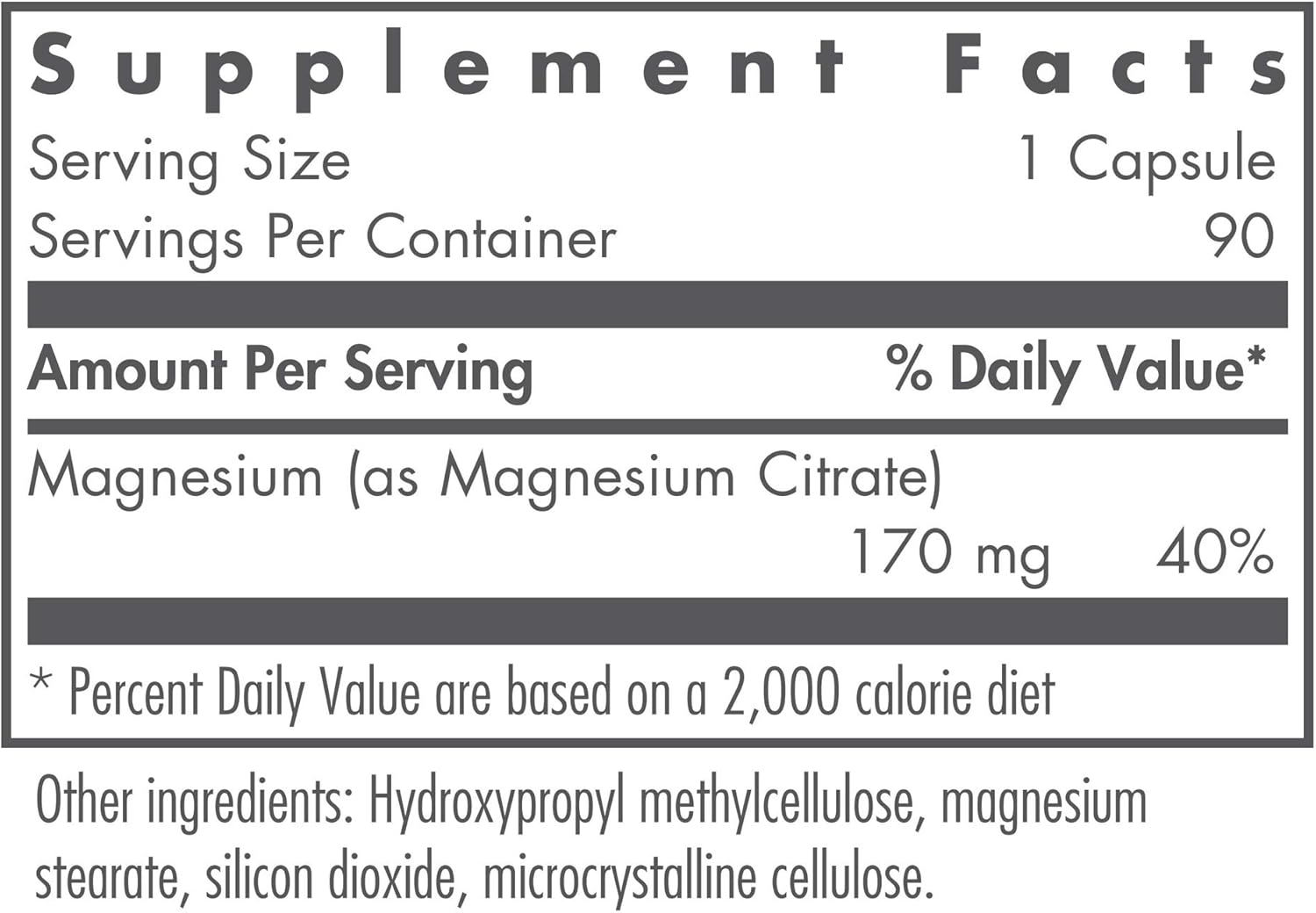 Nutricology Magnesium Citrate Supplement - Bone & Stress Support, Pure, Well-Absorbed, Hypoallergenic, 170mg Vegetarian Capsules - 90 Count