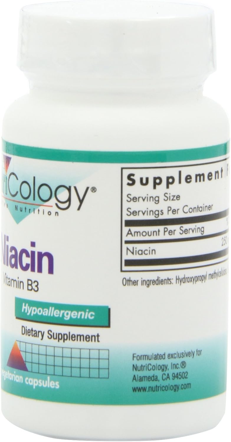 Nutricology Niacin Supplement 250mg - Flush-Free Vitamin B3 for Men & Women - Nicotinic Acid NAD Capsules - 90 Count