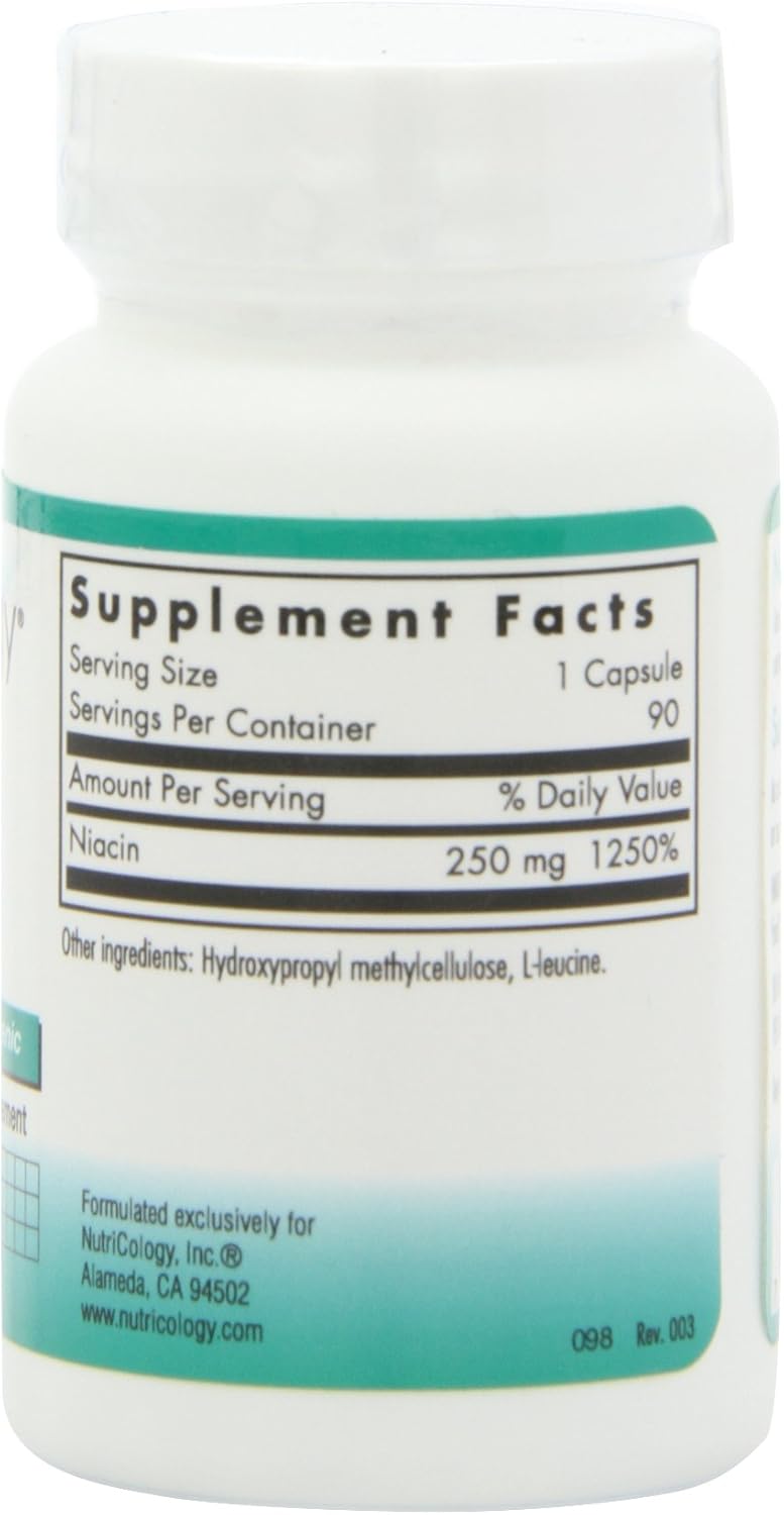 Nutricology Niacin Supplement 250mg - Flush-Free Vitamin B3 for Men & Women - Nicotinic Acid NAD Capsules - 90 Count