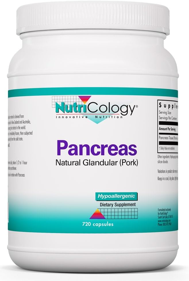 Nutricology Pancreas Dietary Supplement - Natural Digestive Support with Enzymes, Pork Glandur, Hypoallergenic, Vegetarian Capsules - 720 Count - BoostGo Australia