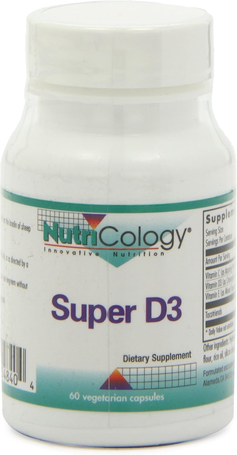 Nutricology Super D3 Vegetarian Capsules - Bone & Immune Support, Cholecalciferol with C & E, Gluten Free - 60 Count