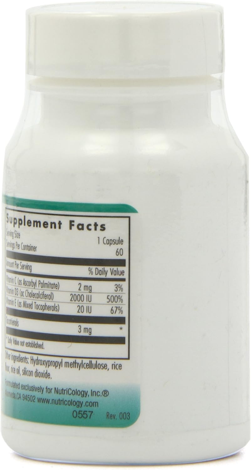 Nutricology Super D3 Vegetarian Capsules - Bone & Immune Support, Cholecalciferol with C & E, Gluten Free - 60 Count