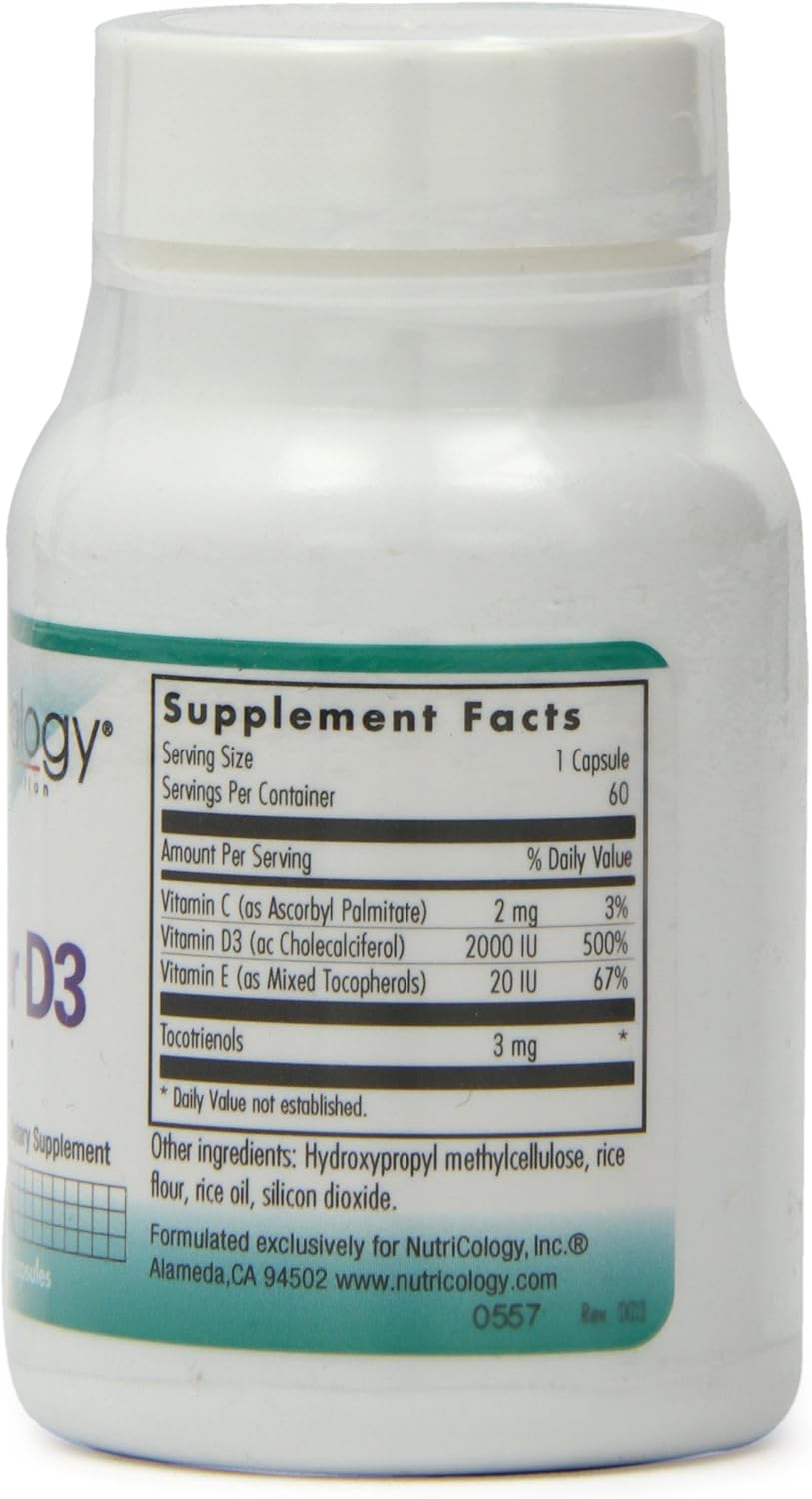 Nutricology Super D3 Vegetarian Capsules - Bone & Immune Support, Cholecalciferol with C & E, Gluten Free - 60 Count