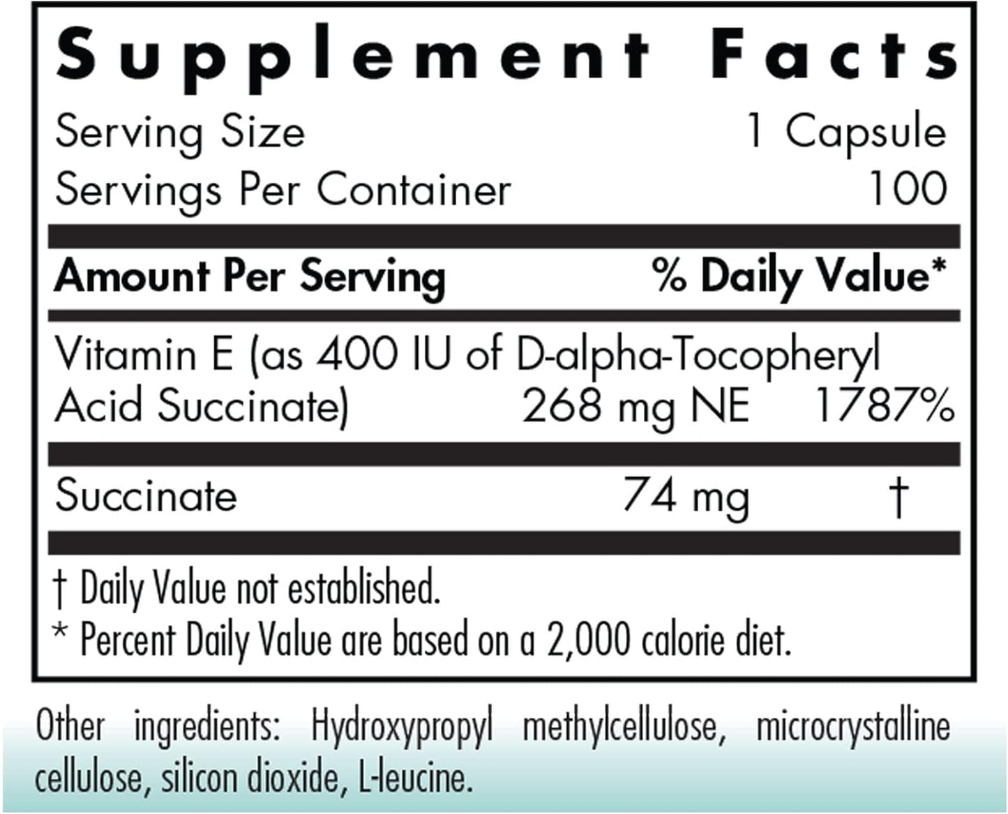 Nutricology Vitamin E Succinate Supplement 400 IU D-Alpha-Tocopheryl Antioxidant Capsules - 100ct