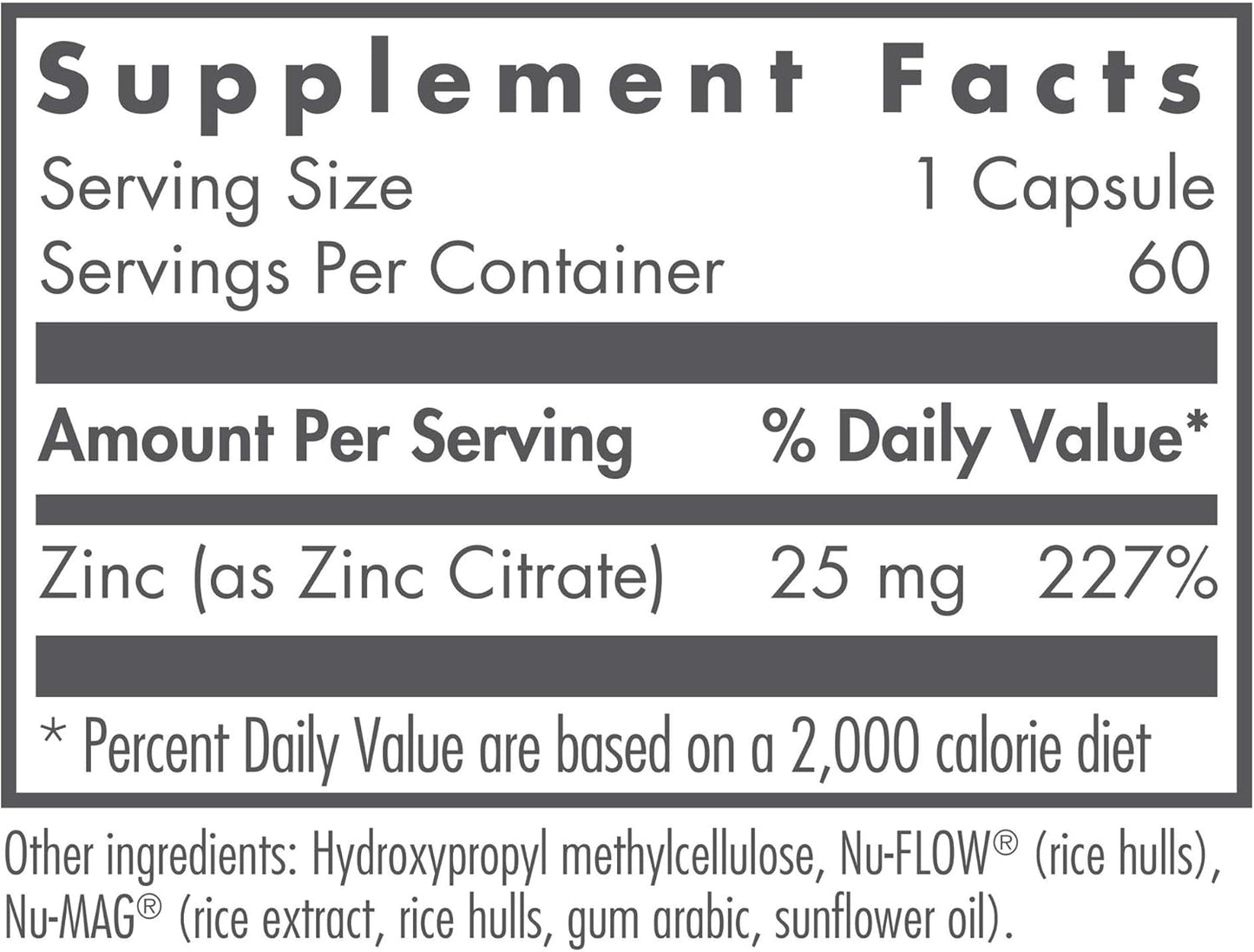 Nutricology Zinc Citrate Supplement - 25mg Immune Support for Men & Women, Pure Trace Mineral, Vegetarian Capsules - 60 Count