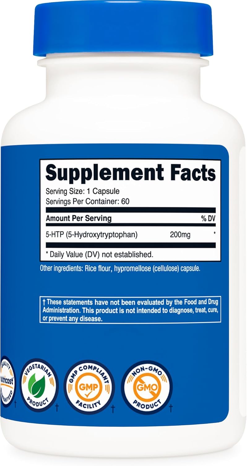 Nutricost 5-HTP 200mg Vegetarian Capsules - Non-GMO & Gluten Free - 60 Count