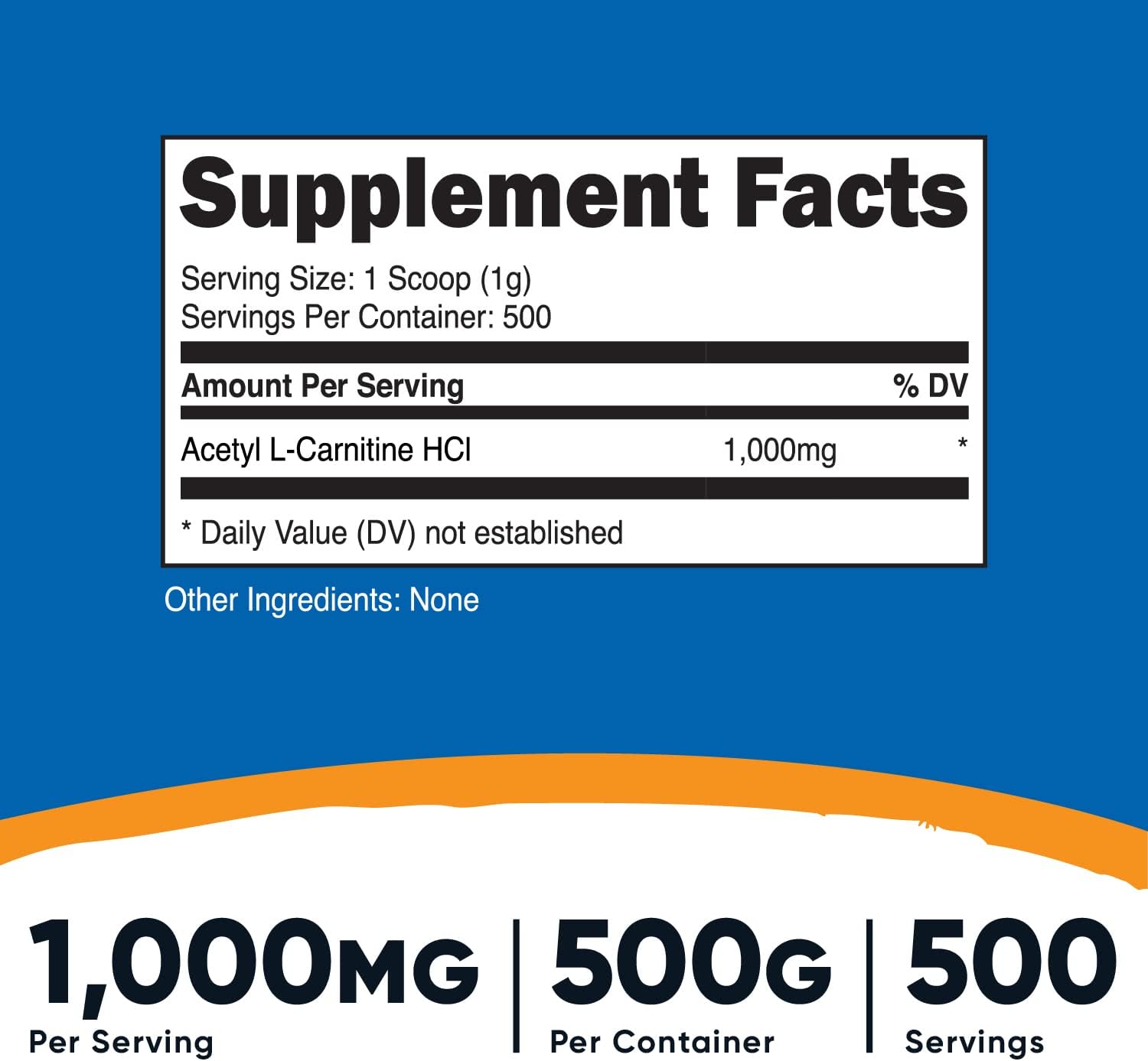 Nutricost ALCAR Powder - 500g - 1000mg Per Serving - Pure Acetyl L-Carnitine Supplement