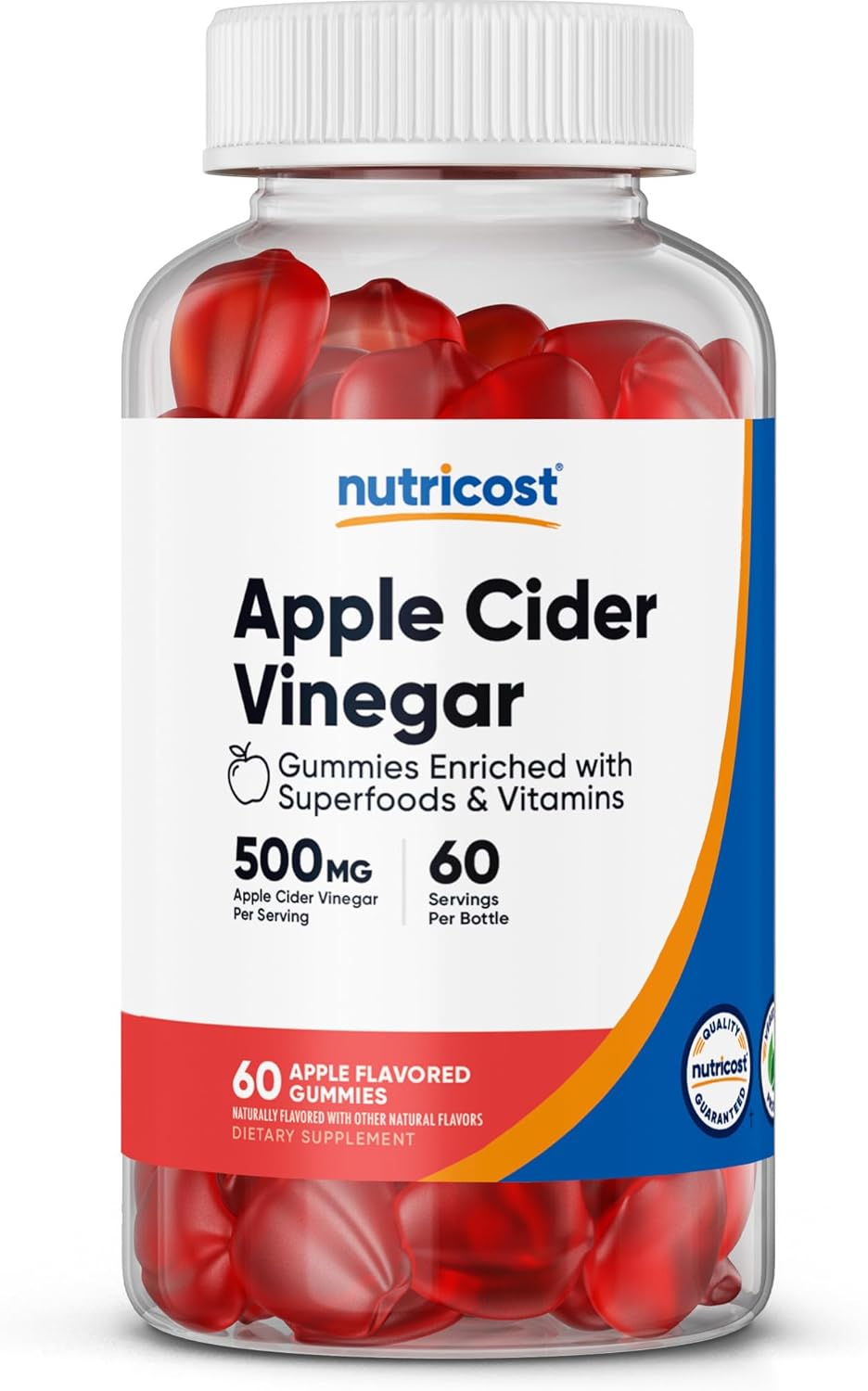 Nutricost Apple Cider Vinegar Gummies - 60 Count, 500mg, Apple Flavored, Gluten Free, Non-GMO