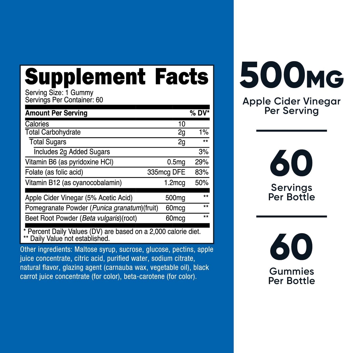 Nutricost Apple Cider Vinegar Gummies - 60 Count, 500mg, Apple Flavored, Gluten Free, Non-GMO