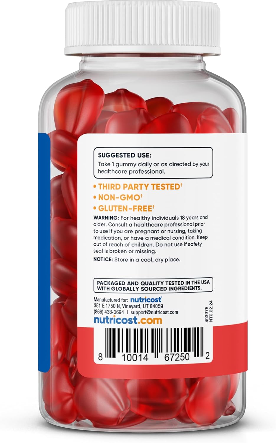 Nutricost Apple Cider Vinegar Gummies - 60 Count, 500mg, Apple Flavored, Gluten Free, Non-GMO
