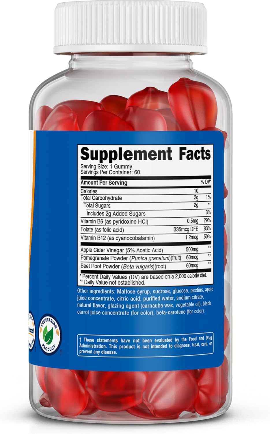 Nutricost Apple Cider Vinegar Gummies - 60 Count, 500mg, Apple Flavored, Gluten Free, Non-GMO