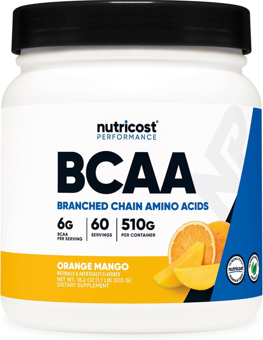 Nutricost BCAA Powder - Orange Mango Flavor, 60 Servings, 2:1:1 Ratio, Gluten Free, Non-GMO, Vegetarian Formula