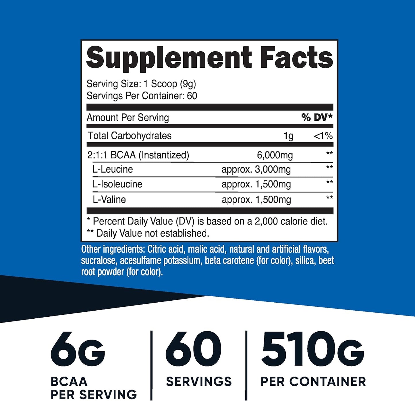 Nutricost BCAA Powder - Orange Mango Flavor, 60 Servings, 2:1:1 Ratio, Gluten Free, Non-GMO, Vegetarian Formula