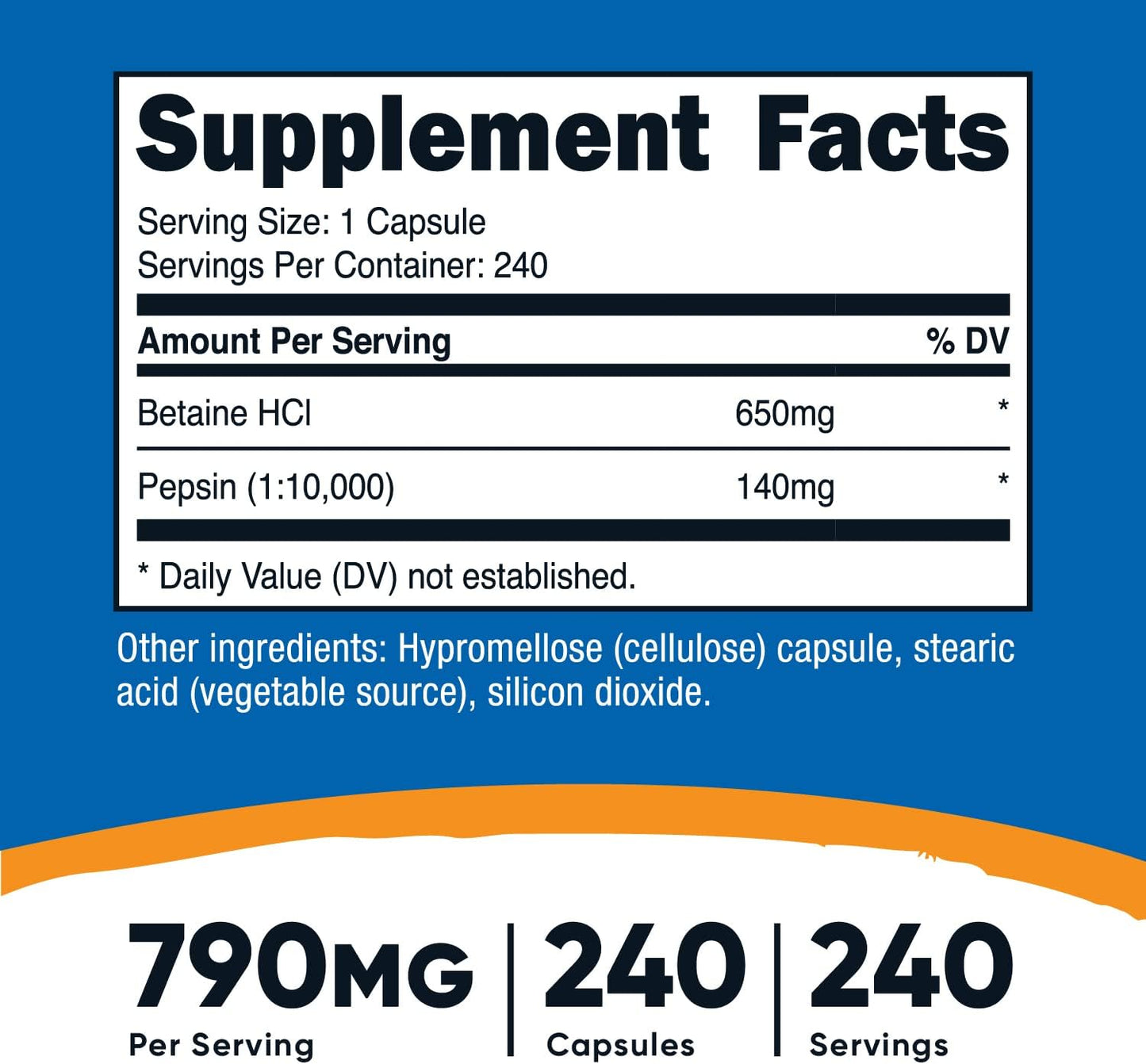 Nutricost Betaine HCl + Pepsin 790mg - 480 Capsules (2 Bottles) - Gluten Free & Non-GMO Supplement