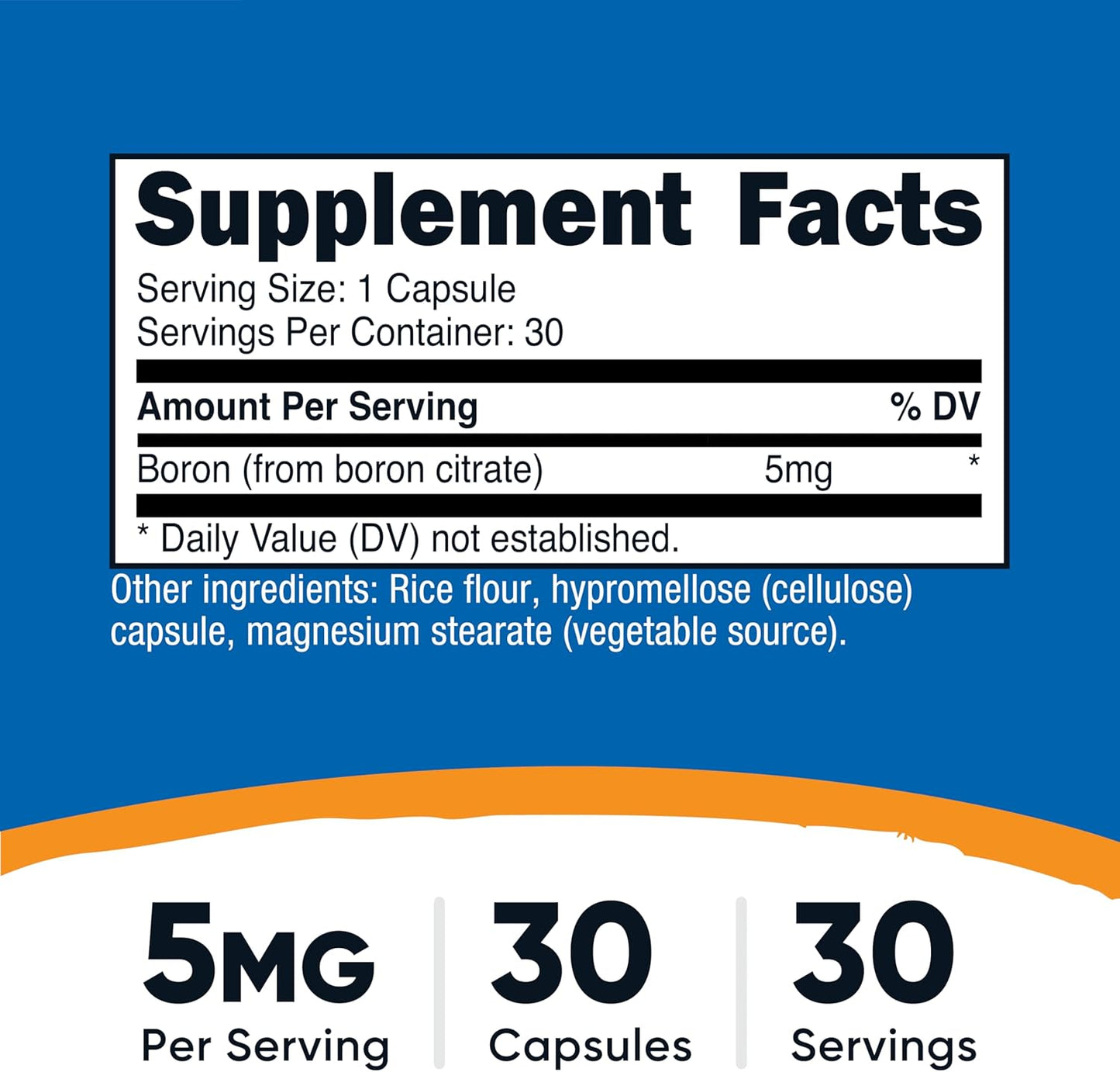 Nutricost Boron 5mg Vegetarian Capsules - Gluten Free, Non-GMO - 30 Count
