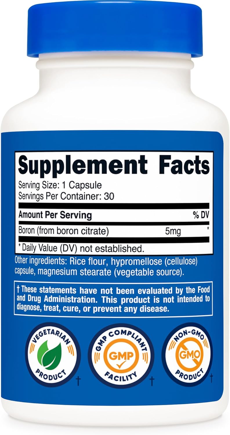 Nutricost Boron 5mg Vegetarian Capsules - Gluten Free, Non-GMO - 30 Count
