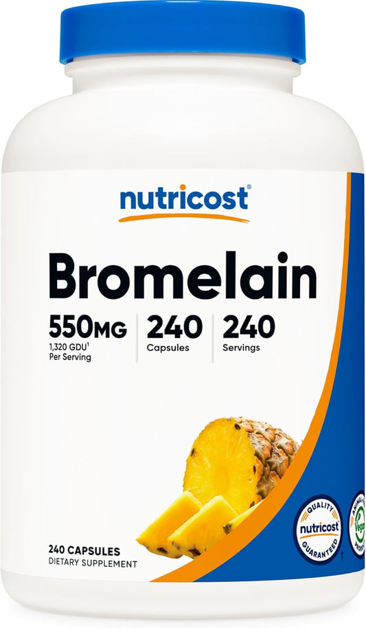 Nutricost Bromelain Capsules - 240 Capsules, 550 MG Per Serving, Vegan, Non-GMO, GMP Compliant