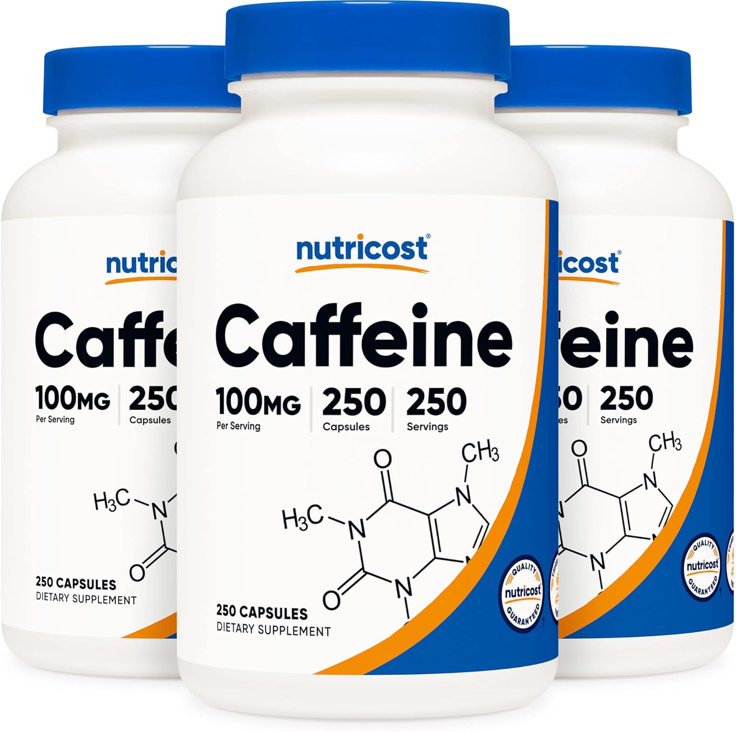 Nutricost Caffeine Pills 100mg, 250 Capsules x 3 - Energy Boost Supplement