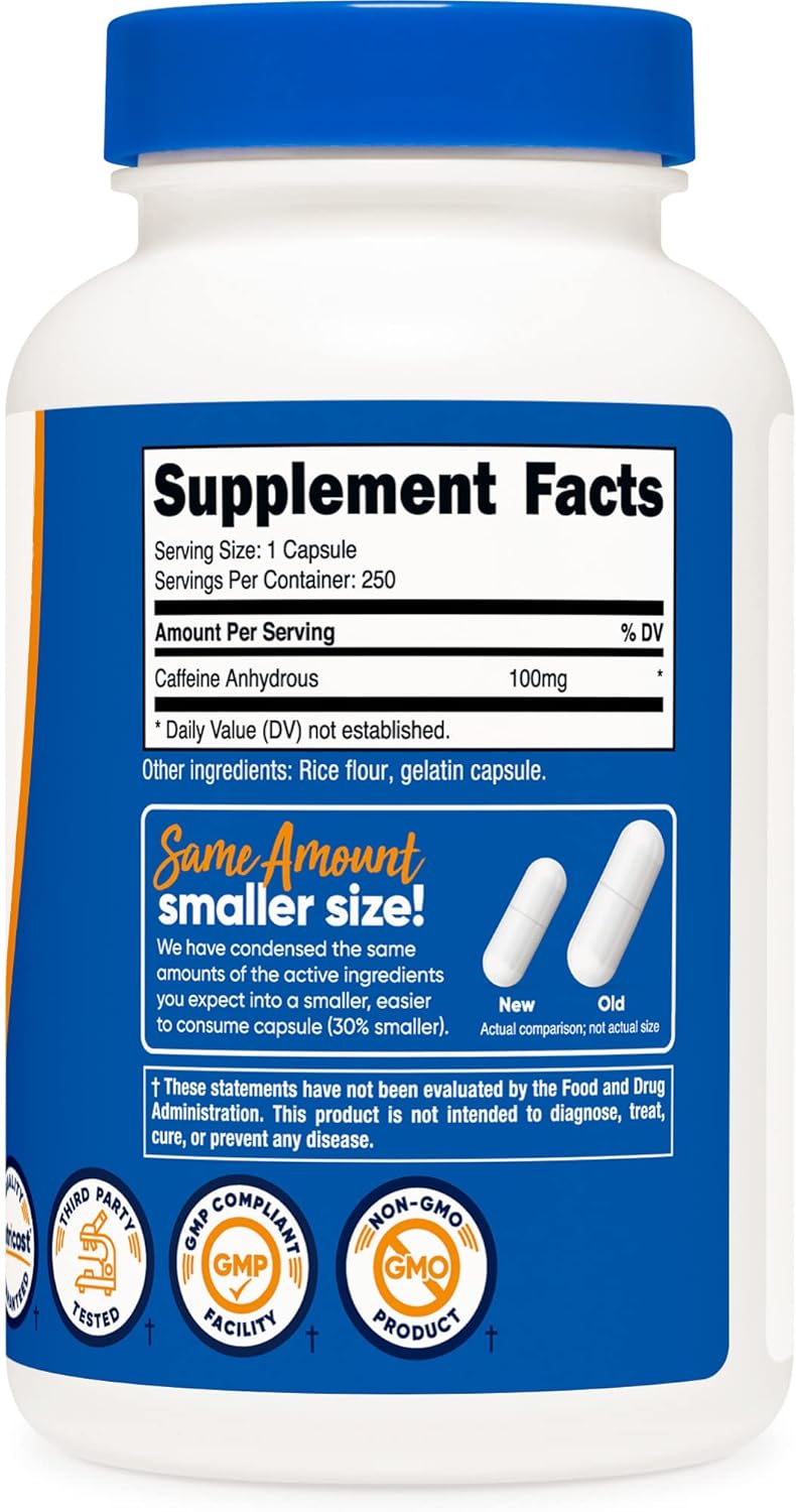 Nutricost Caffeine Pills 100mg, 250 Capsules x 3 - Energy Boost Supplement