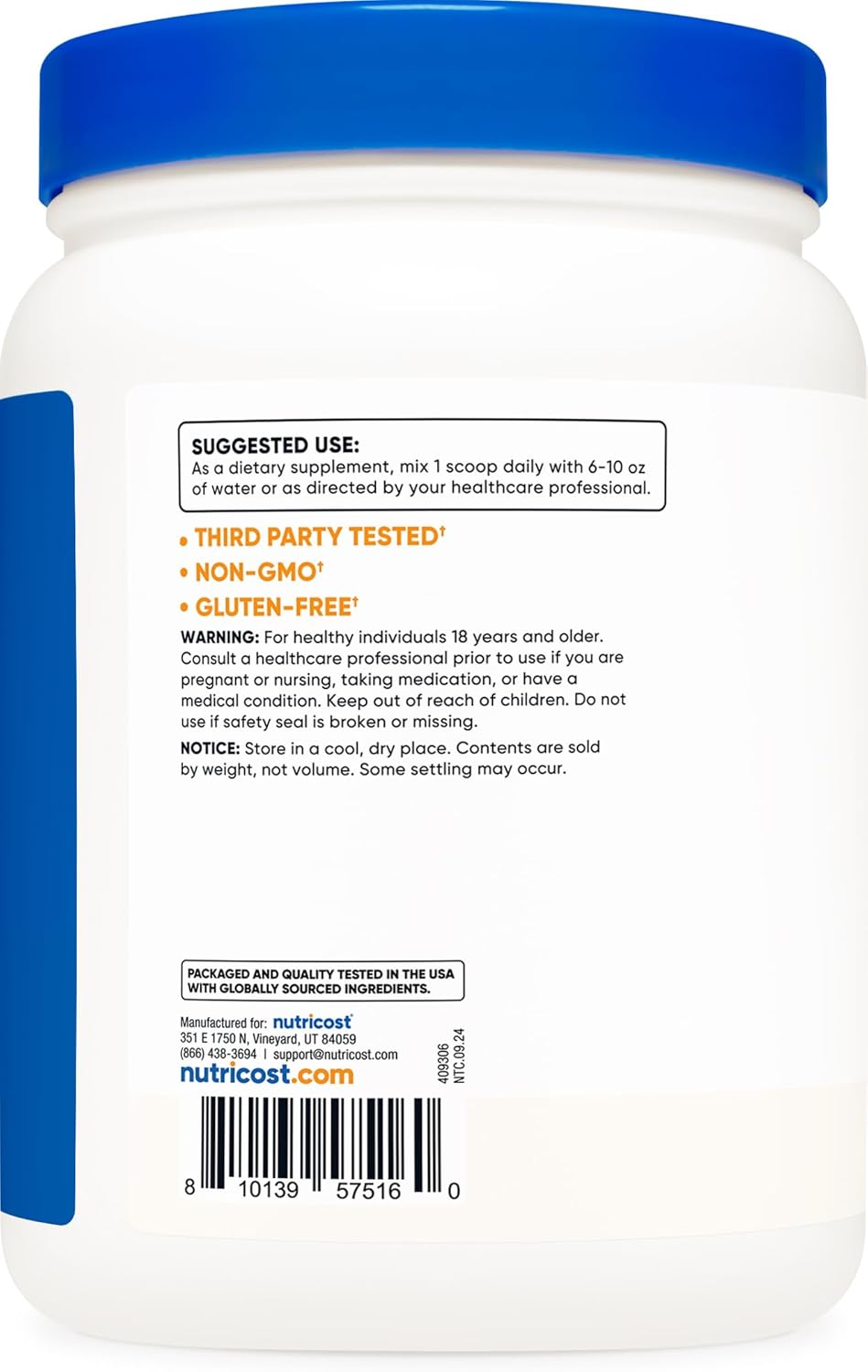 Nutricost Calcium Citrate Powder - 500g Unflavored Pure Calcium, No Fillers, Gluten Free