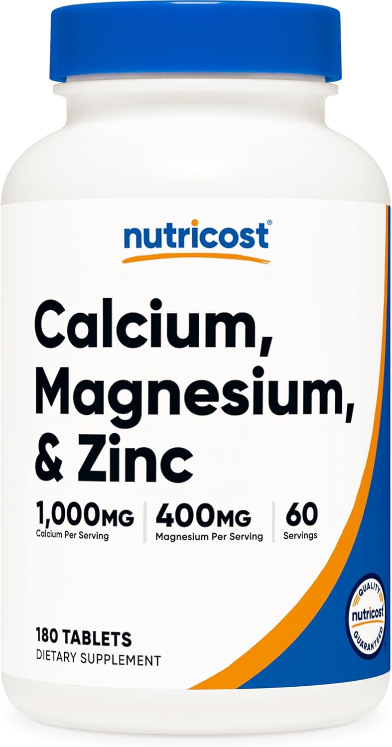 Nutricost Calcium, Magnesium & Zinc Tablets 1,415 mg - 180 Tablets, Vitamin & Mineral Supplement - Gluten Free, Non-GMO - 60 Servings