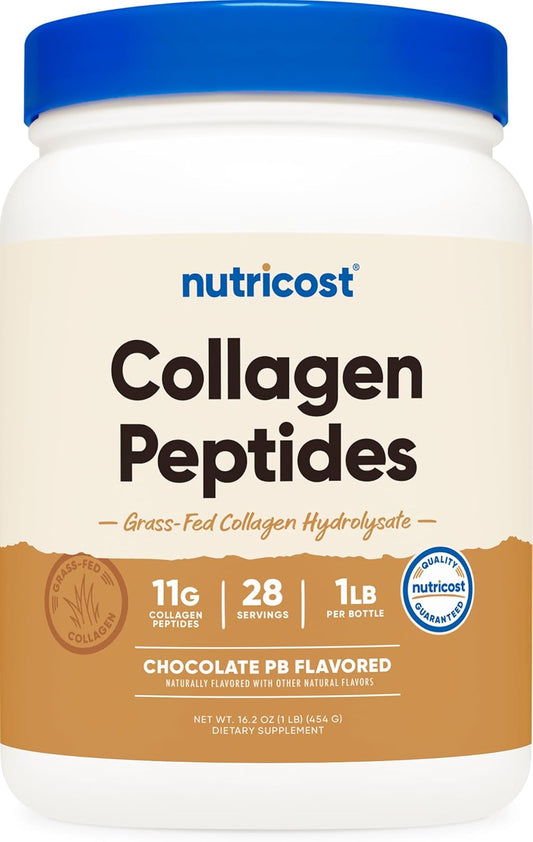 Nutricost Chocolate Peanut Butter Flavored Collagen Peptides - 1 LB Grass-Fed Hydrolysate, Gluten-Free