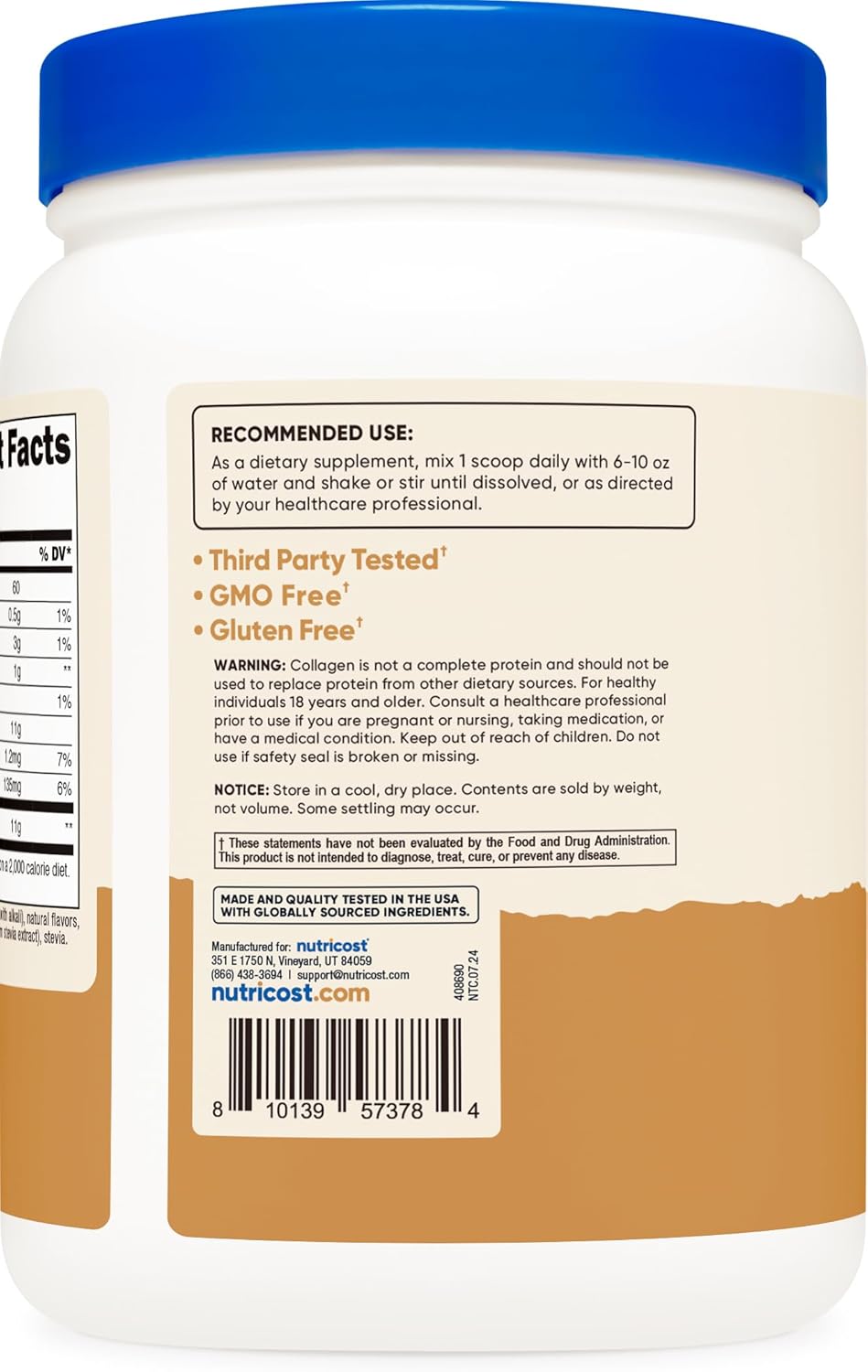 Nutricost Chocolate Peanut Butter Flavored Collagen Peptides - 1 LB Grass-Fed Hydrolysate, Gluten-Free