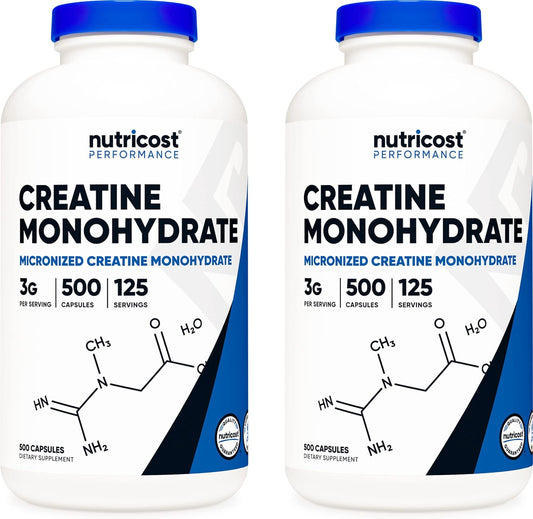 Nutricost Creatine Monohydrate 3000mg Capsules, 500 Count (2 Bottles) - 750mg Per Capsule, Muscle Building Supplement