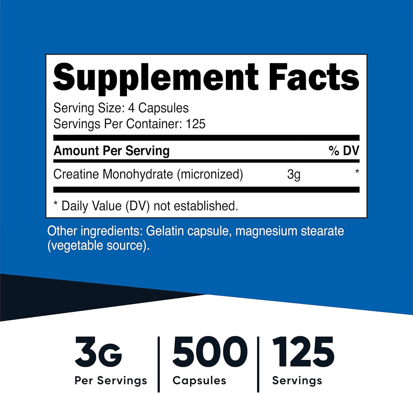 Nutricost Creatine Monohydrate 3000mg Capsules, 500 Count (2 Bottles) - 750mg Per Capsule, Muscle Building Supplement