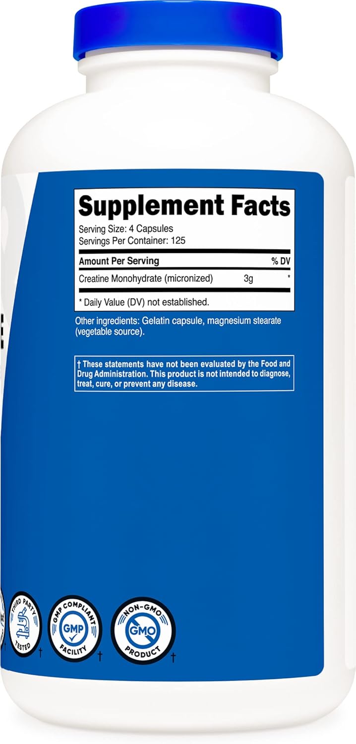 Nutricost Creatine Monohydrate 3000mg Capsules, 500 Count (2 Bottles) - 750mg Per Capsule, Muscle Building Supplement