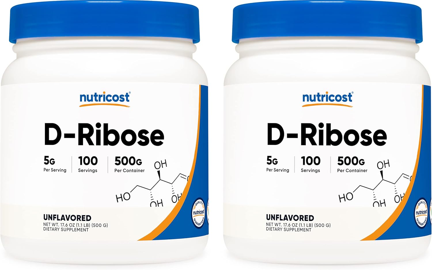 Nutricost D-Ribose Powder 500g - 5000mg Per Serving, Non-GMO (2 Pack) - BoostGo Australia