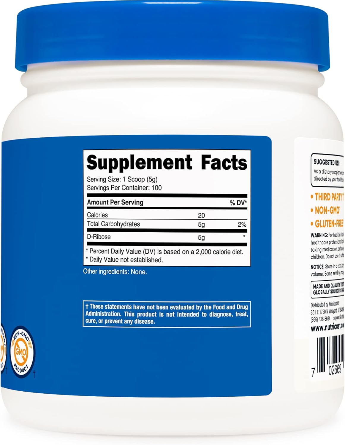 Nutricost D-Ribose Powder 500g - 5000mg Per Serving, Non-GMO (2 Pack) - BoostGo Australia