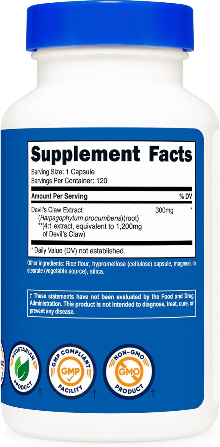 Nutricost Devils Claw 1200mg Equivalent - 120 Veggie Caps, Non-GMO, Gluten Free, Vegetarian Friendly - BoostGo Australia