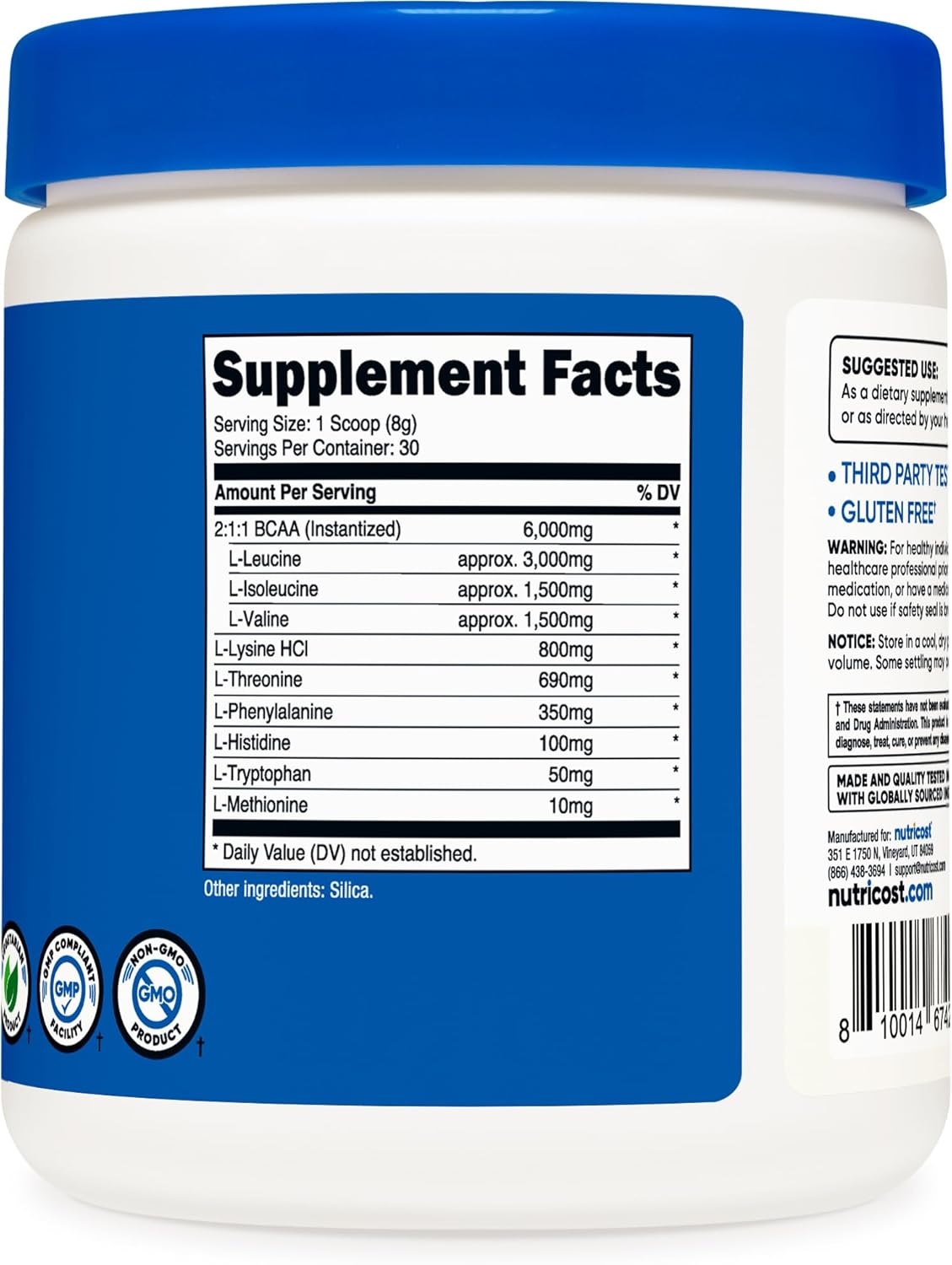 Nutricost EAA Powder 30 Servings - Unflavored Essential Amino Acids - Non-GMO, Gluten Free, Vegetarian Friendly