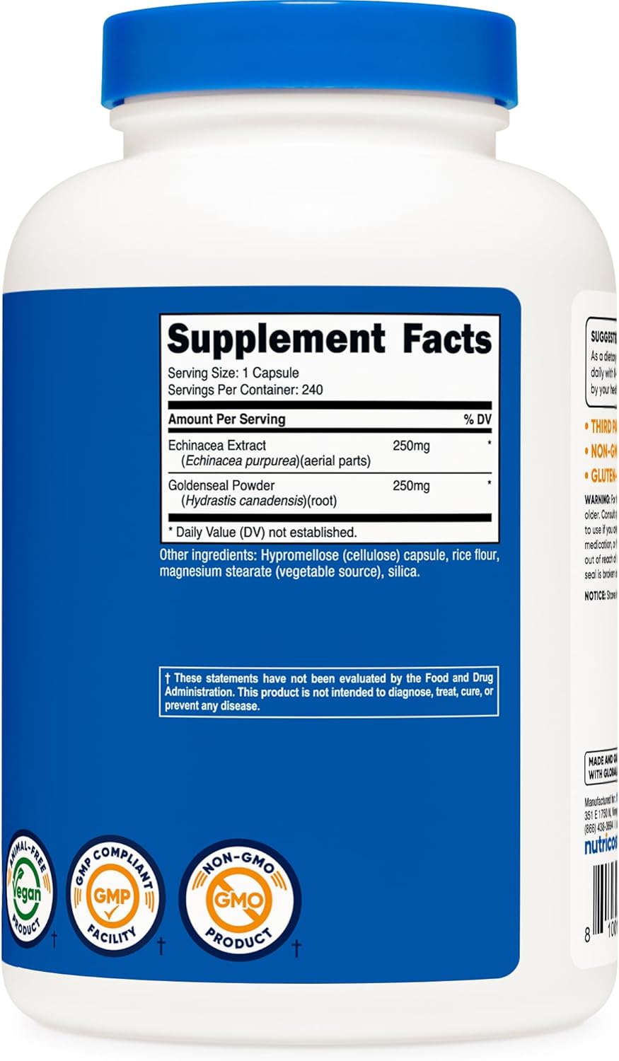 Nutricost Echinacea & Goldenseal Root Capsules - 500mg, 240 Count - Non-GMO, Gluten-Free, Vegetarian