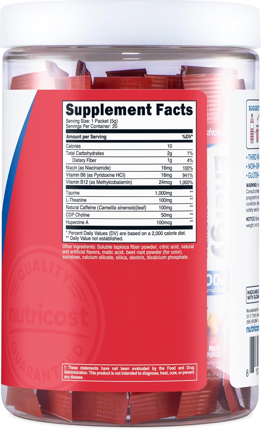 Nutricost Energy Complex Stickpack - 20 Servings, Fruit Punch Flavored, Gluten-Free and Non-GMO