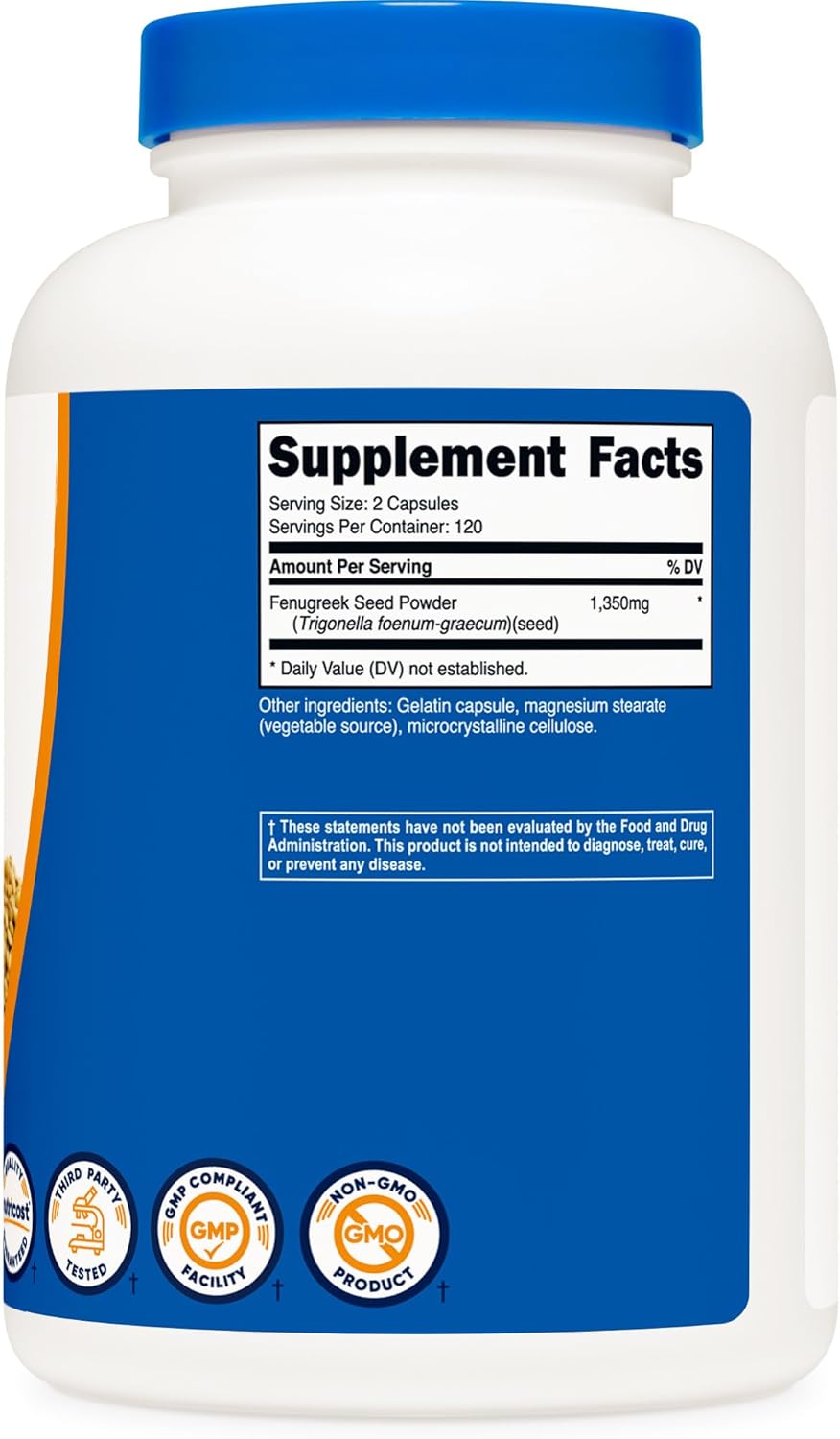 Nutricost Fenugreek Seed Capsules - 240 Count, 1350mg, Gluten-Free, Non-GMO, 675mg per Capsule