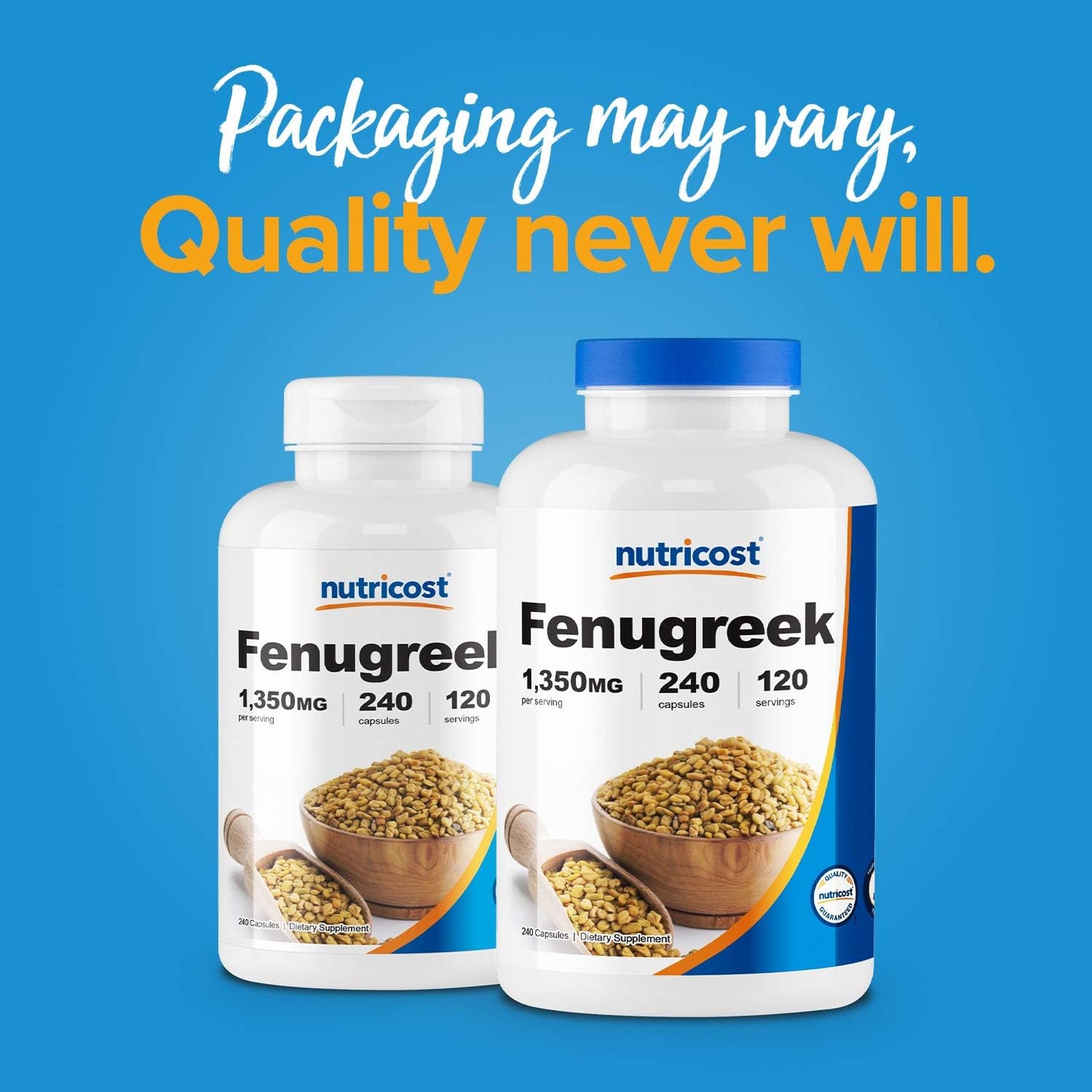 Nutricost Fenugreek Seed Capsules - 240 Count, 1350mg, Gluten-Free, Non-GMO, 675mg per Capsule