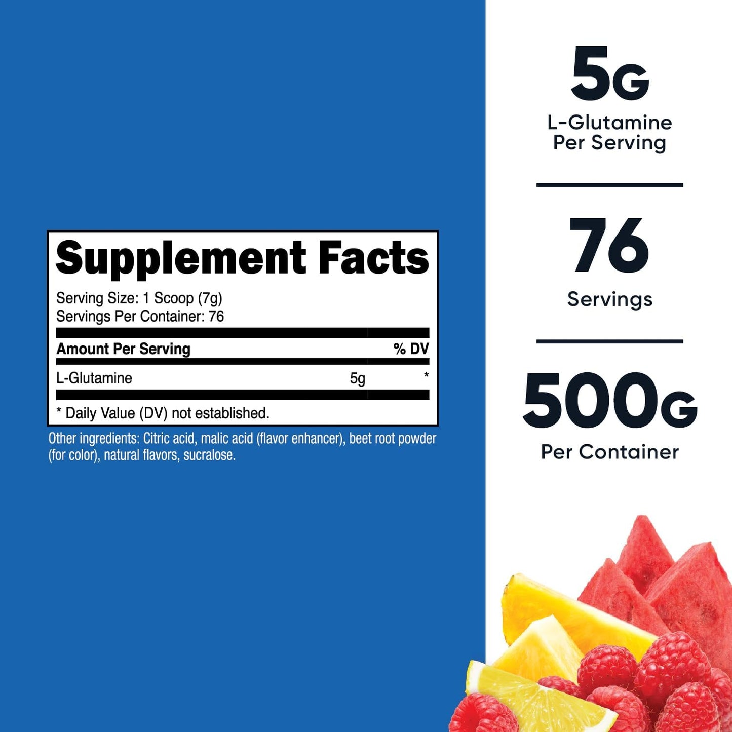 Nutricost Fruit Punch L-Glutamine Powder - 500g