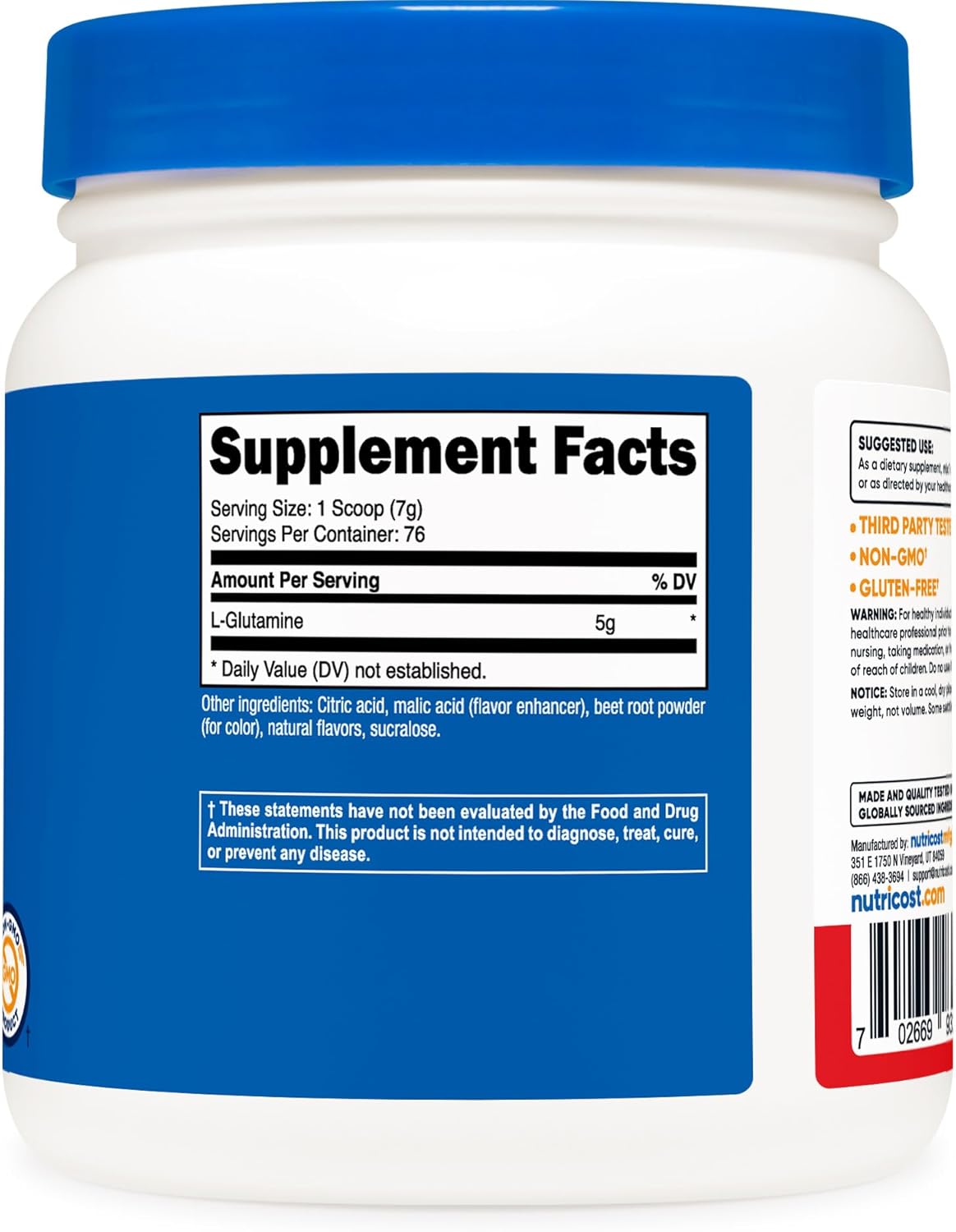 Nutricost Fruit Punch L-Glutamine Powder - 500g