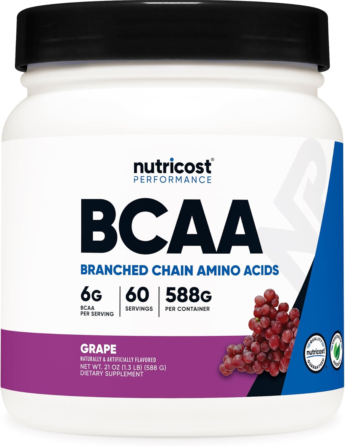 Nutricost Grape BCAA Powder - 60 Servings, Vegetarian, Non-GMO, Gluten Free, 2:1:1 Ratio - BoostGo Australia