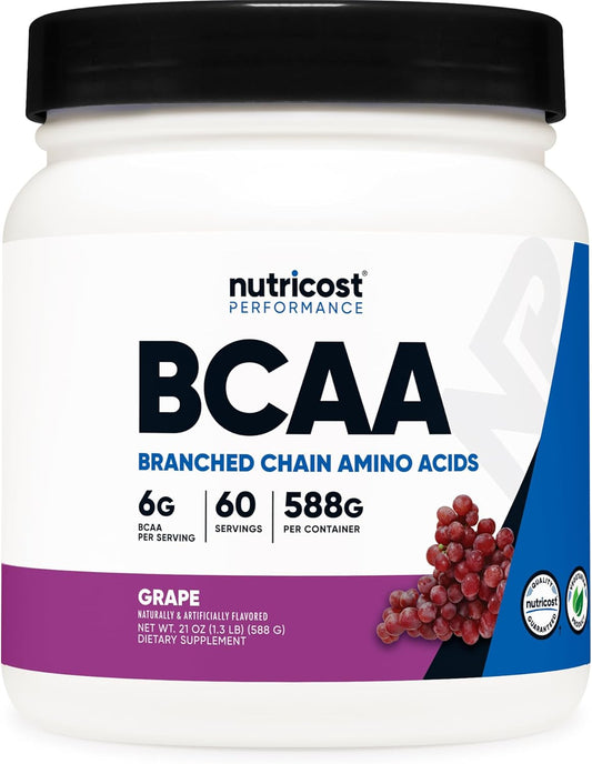 Nutricost Grape BCAA Powder - 60 Servings, Vegetarian, Non-GMO, Gluten Free, 2:1:1 Ratio - BoostGo Australia