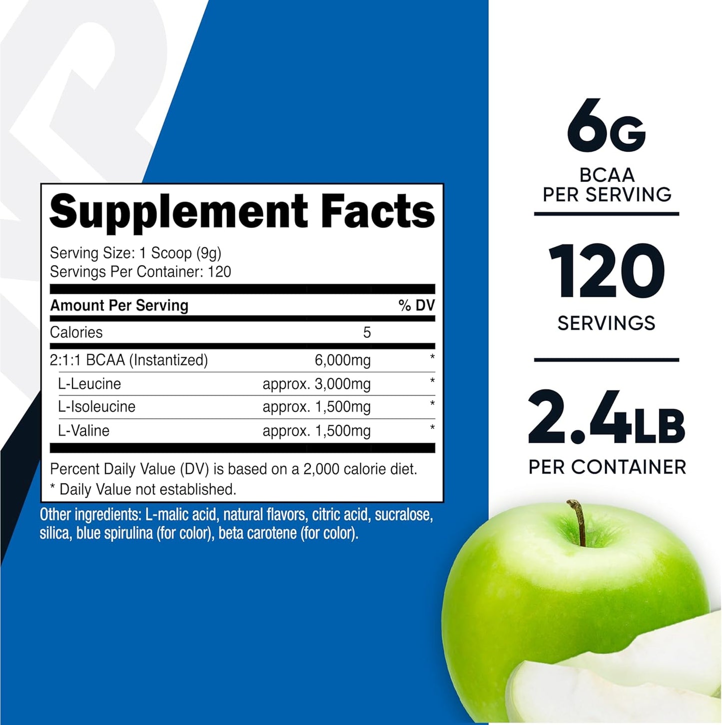 Nutricost Green Apple BCAA Powder - 120 Servings, 2:1:1 Ratio