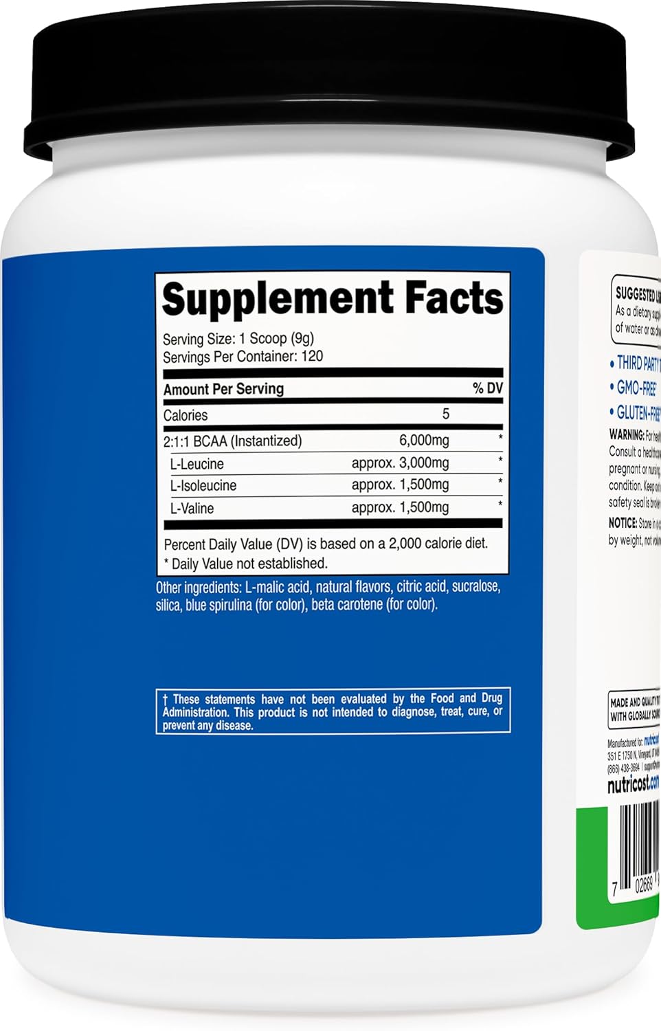Nutricost Green Apple BCAA Powder - 120 Servings, 2:1:1 Ratio