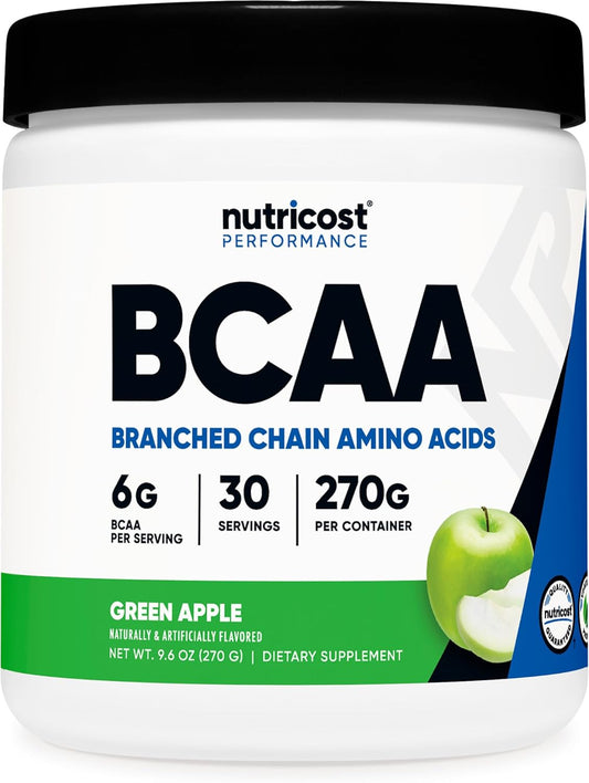 Nutricost Green Apple BCAA Powder - 30 Servings, Vegetarian, Non-GMO, Gluten Free, 2:1:1 Ratio
