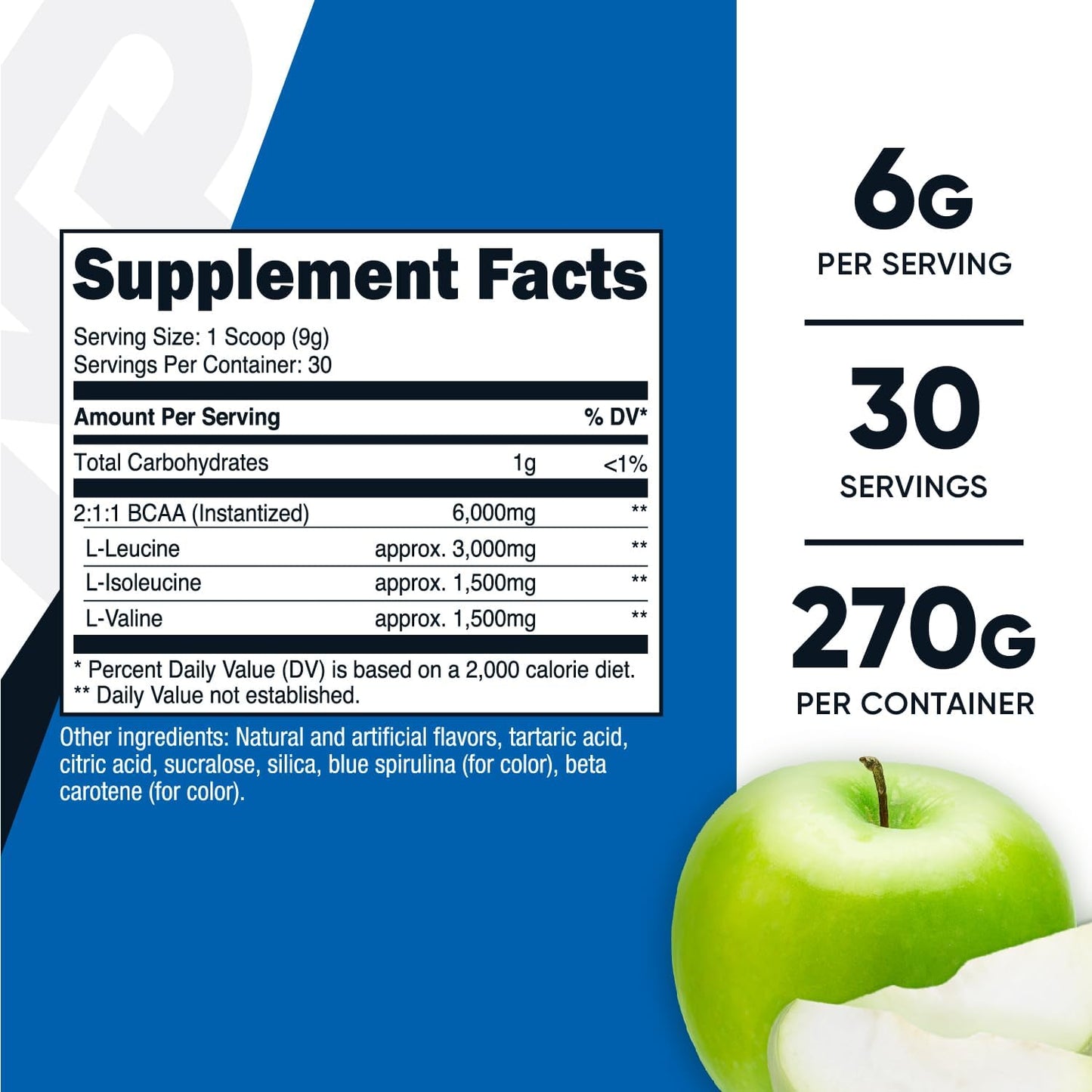 Nutricost Green Apple BCAA Powder - 30 Servings, Vegetarian, Non-GMO, Gluten Free, 2:1:1 Ratio