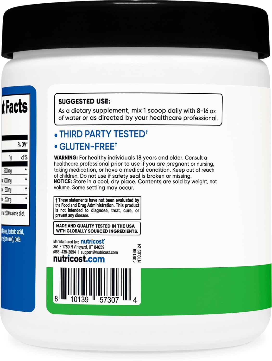 Nutricost Green Apple BCAA Powder - 30 Servings, Vegetarian, Non-GMO, Gluten Free, 2:1:1 Ratio