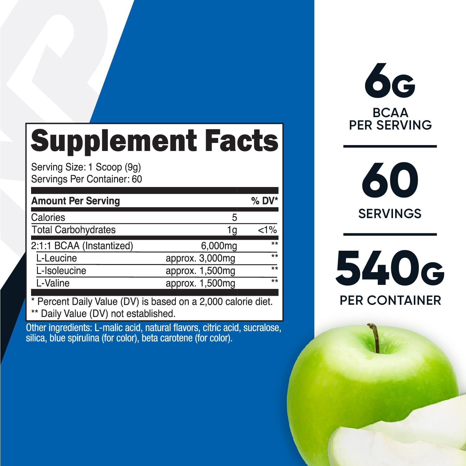 Nutricost Green Apple BCAA Powder 2:1:1 - 60 Servings - BoostGo Australia